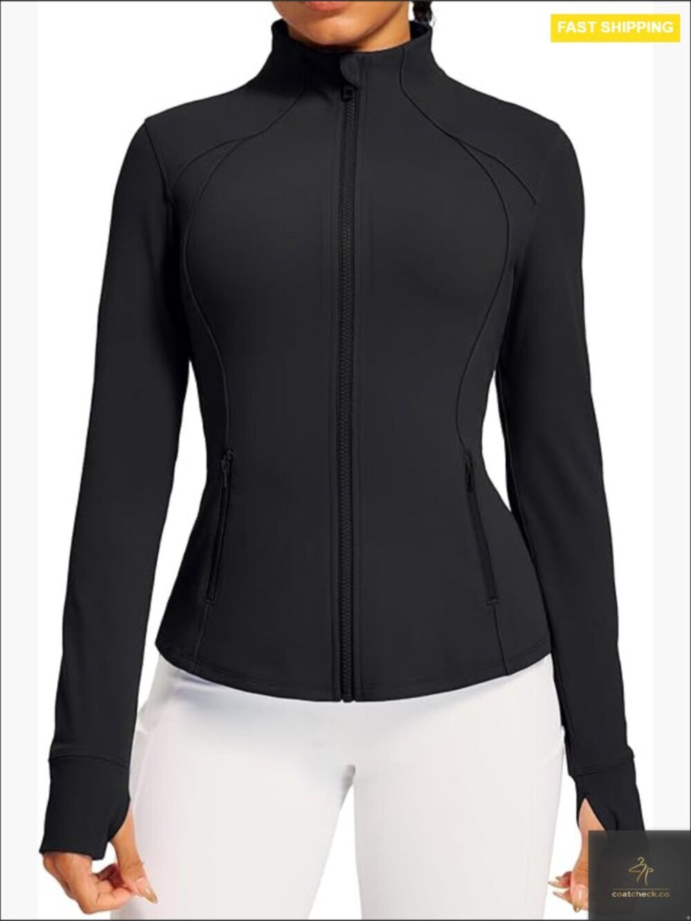 Lightweight Full Zip Up Workout Jacket with Thumb Holes Slim Fit Running